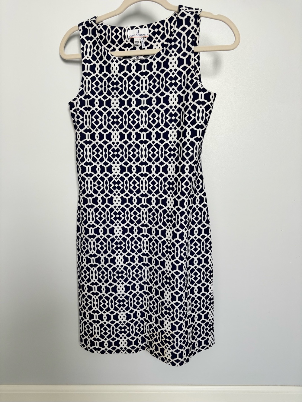 Jude Connally Navy & White Geometric Midi Dress